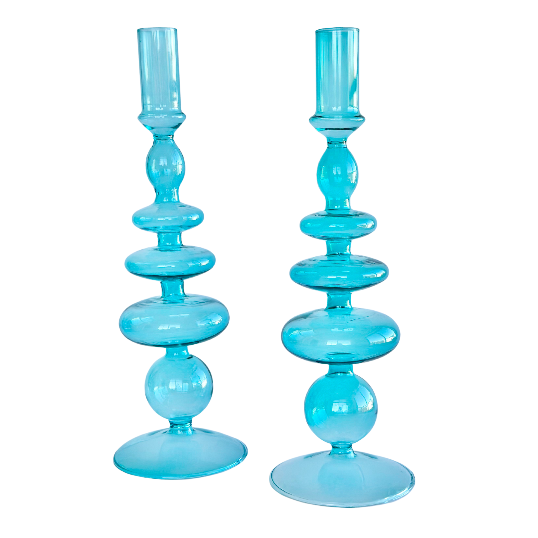 Aqua Elegance Glass Taper Candle Holder House Queiroz