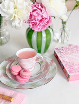 Brushstrokes in Pink and Green Cup and Saucer (Pink Tea Cup)