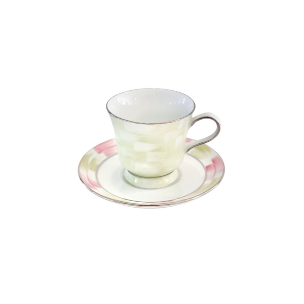 Brushstrokes in Pink and Green Cup and Saucer (Green Tea Cup)