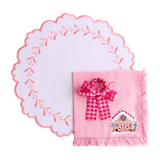 Candy Cane Bliss Table Set with Gingham Bows - (Set of 4 Placemats, 4 Napkins and 4 Gingham Napkin Bows)