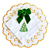 Christmas Tree Table Set with Velvet Napkin Bows - (Set of 4 Placemats, 4 Napkins and 4 Velvet Napkin Bows)