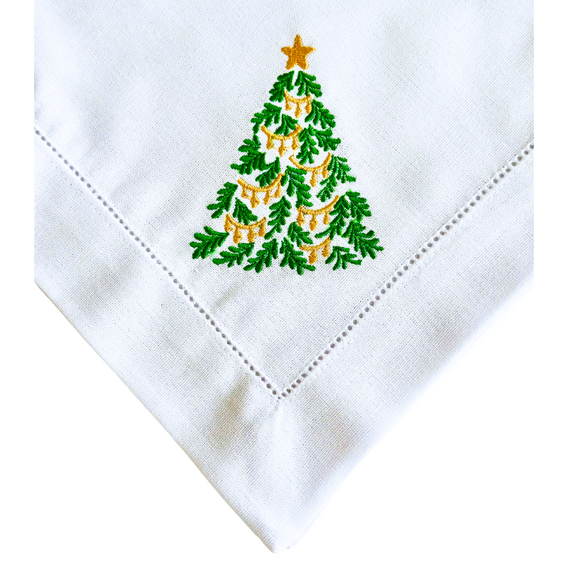 Christmas Tree Table Set with Velvet Napkin Bows - (Set of 4 Placemats, 4 Napkins and 4 Velvet Napkin Bows)