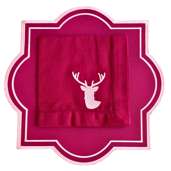 A Deer Christmas Table Set: Ajour Stitch - (Set of 4 Placemats and 4 Napkins)