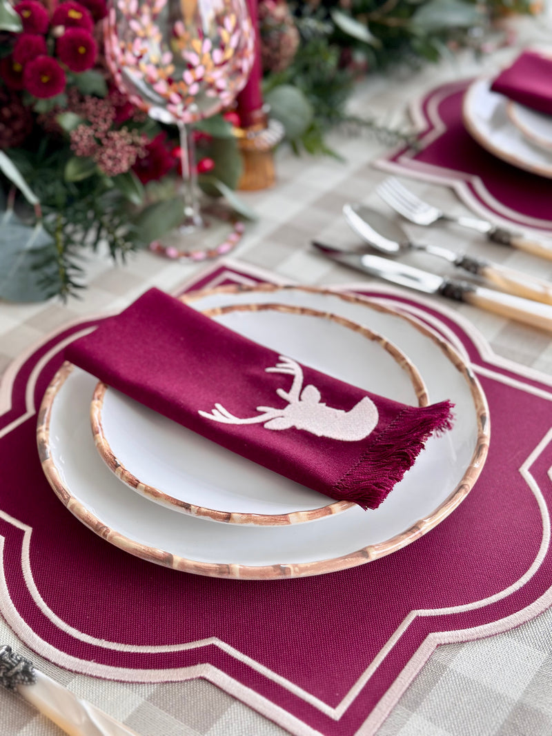 Burgundy Bliss Fringed Reindeer Napkin