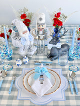 Enchanted Blue Nutcracker Table Set with Velvet Napkin Bows - (Set of 4 Placemats, 4 Napkins and 4 Velvet Napkin Bows)